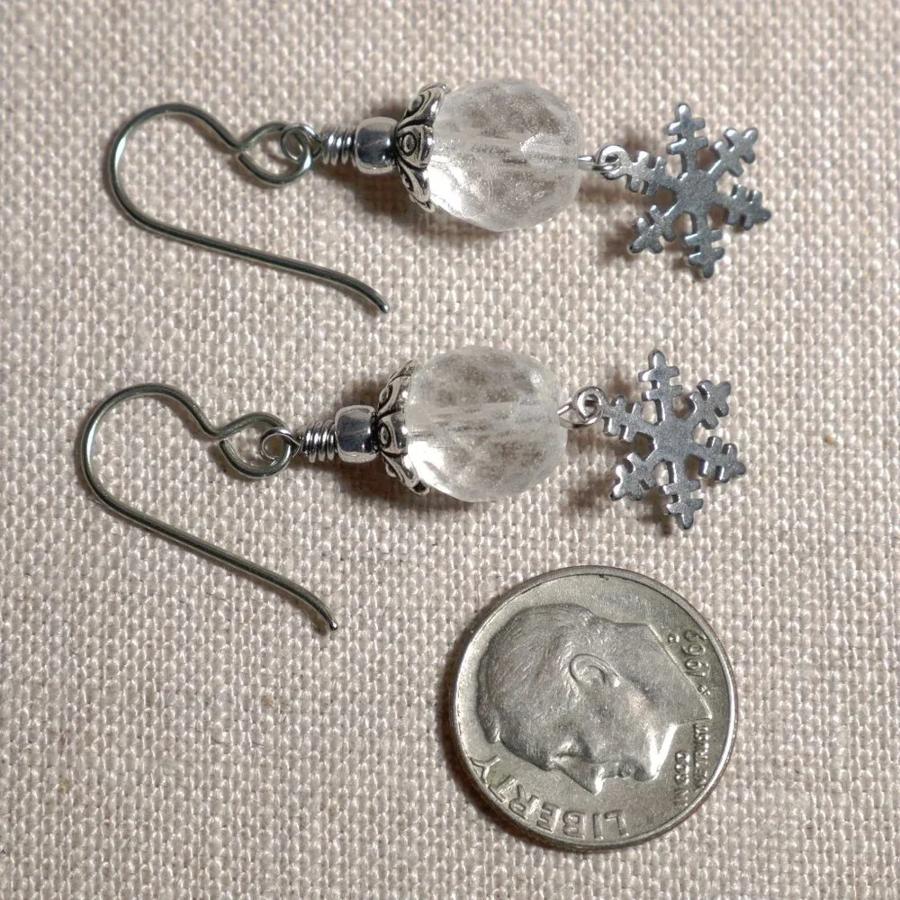 Hand Crafted Handmade Earrings Snowflake Earrings with Frosted Czech Gla… - Picture 3 of 4